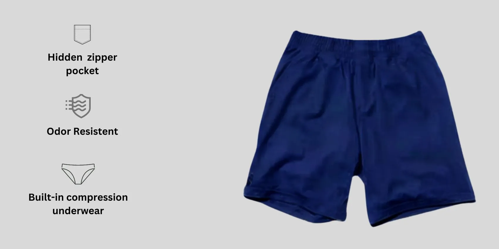 An image of rhone 9 mens workout shorts alongside the main features