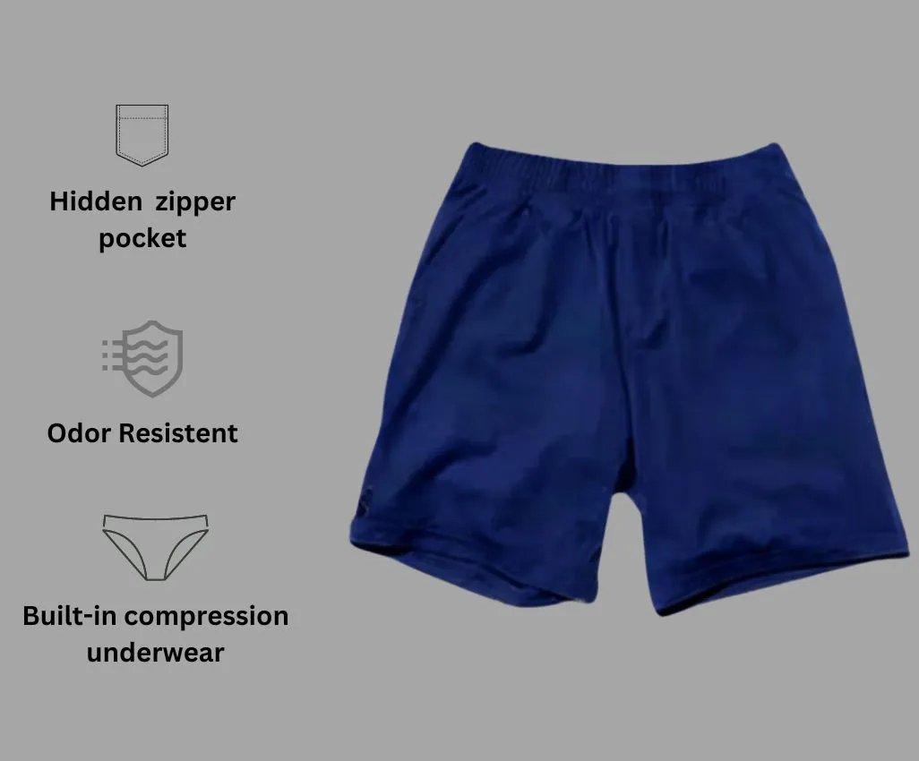 An product image of rhone 9 mens workout shorts alongside the main features