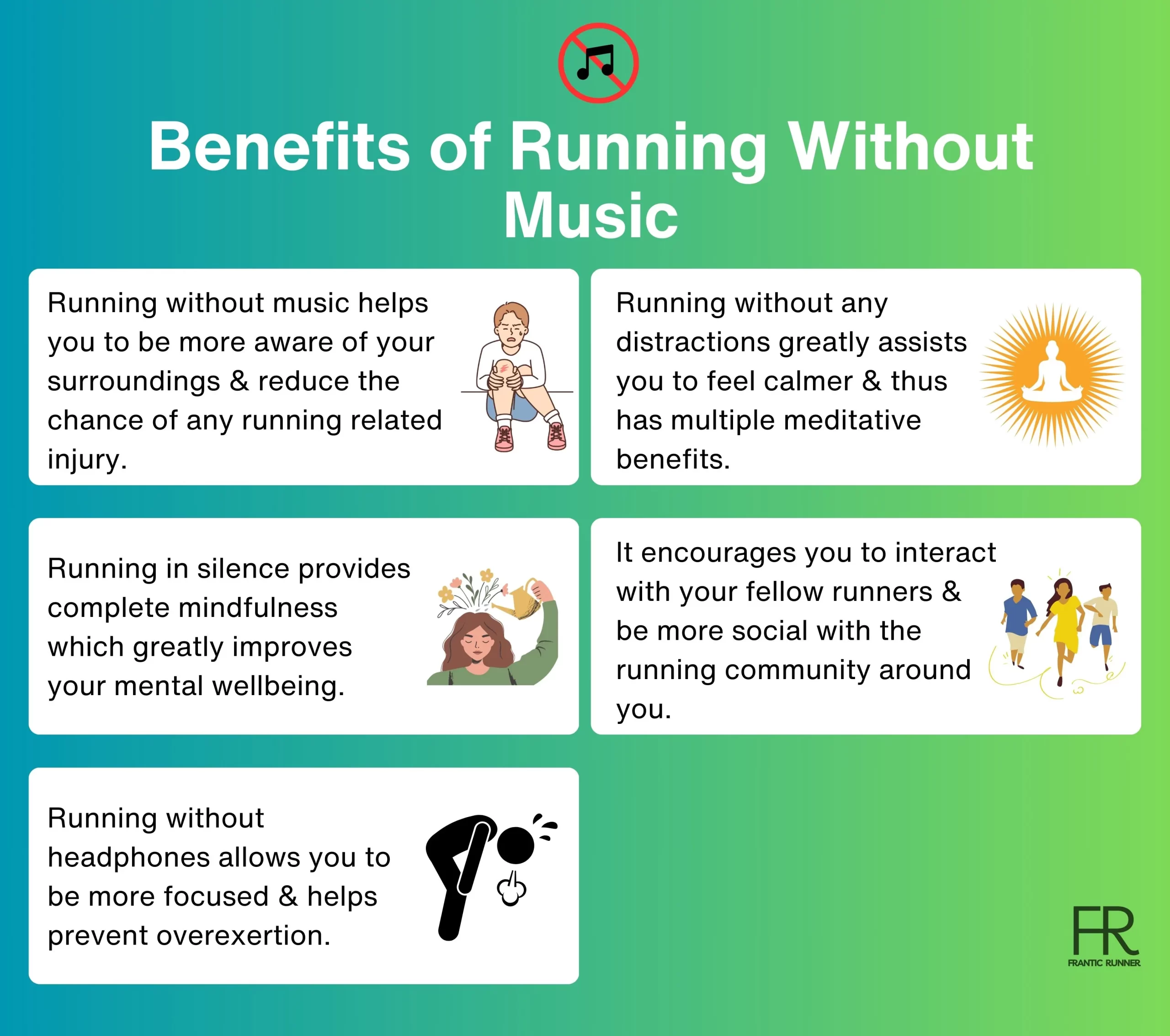 Infographic explaining the benefits of running without music