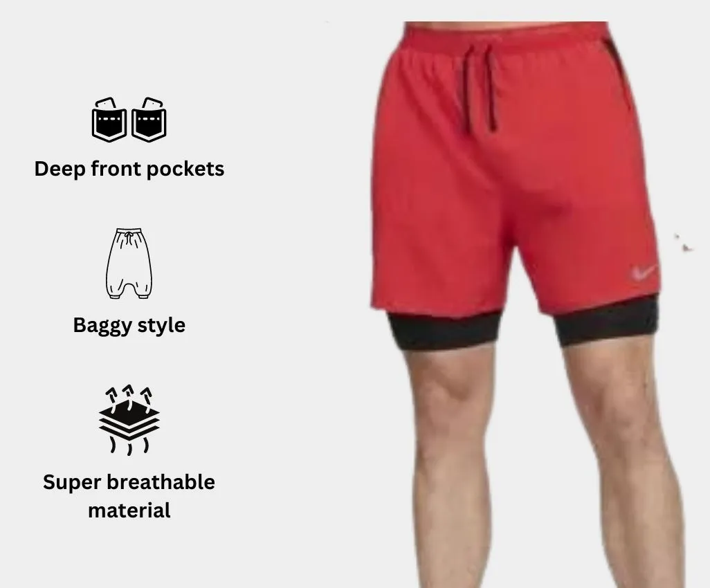 a product image of Nike Dri-FIT Stride Men's 7 2-in-1 Running Shorts alongside its main features