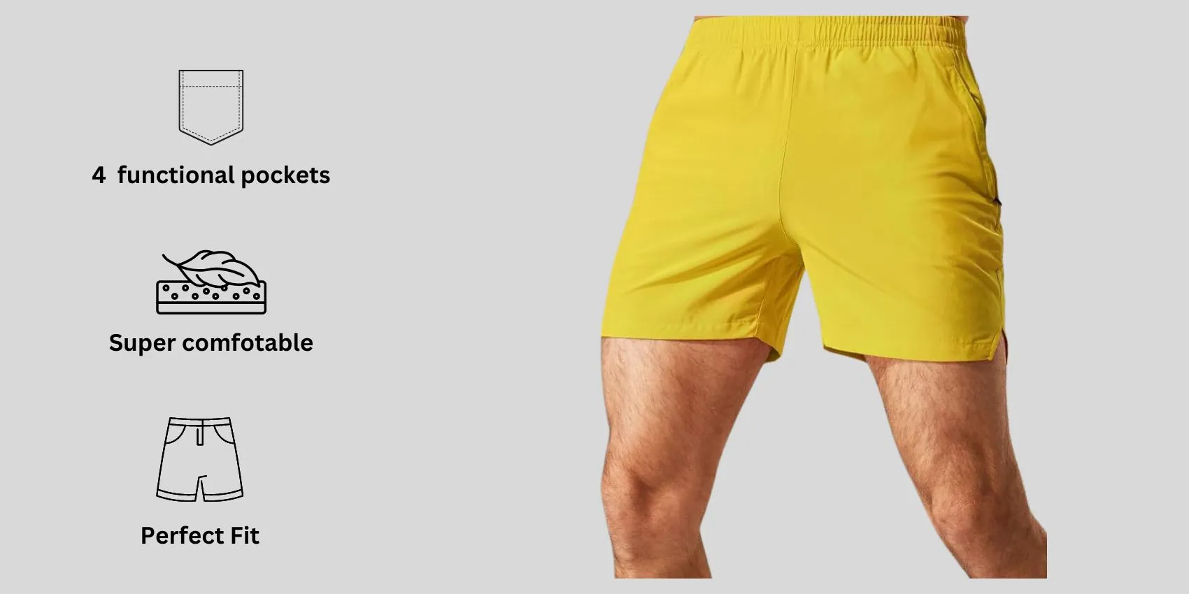 an image of MIER Men's Workout Running Shorts along with its main features