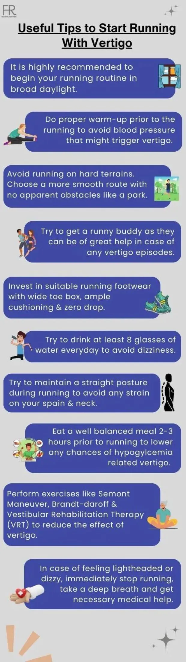 an infographic explaining tips to start running with vertigo