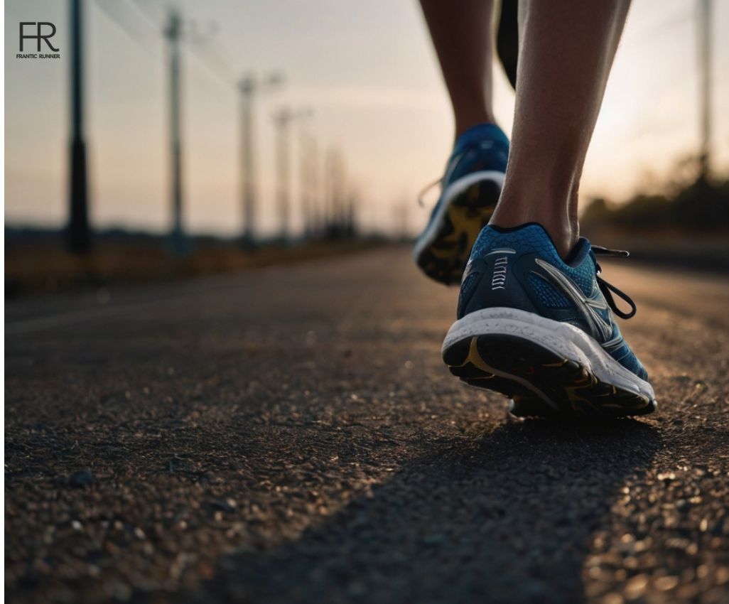 a close-up image of a runner running on the road while wearing running shoes for bunions