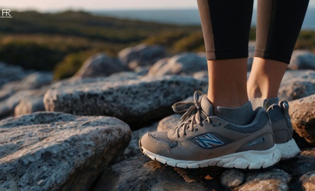 a image of a female runner wearing running shoes explaining the differences between the running shoes & sneakers