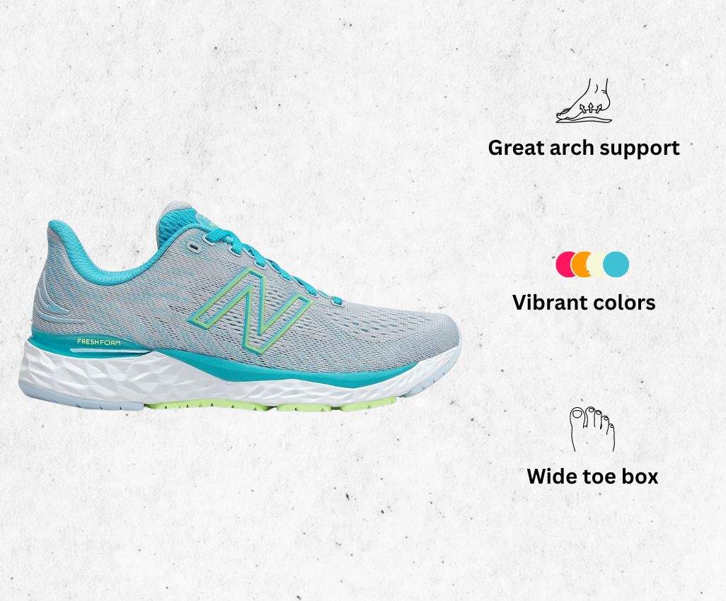 a product image of New Balance Women's Fresh Foam 880v11 Sneaker for narrow feet alongside its main features