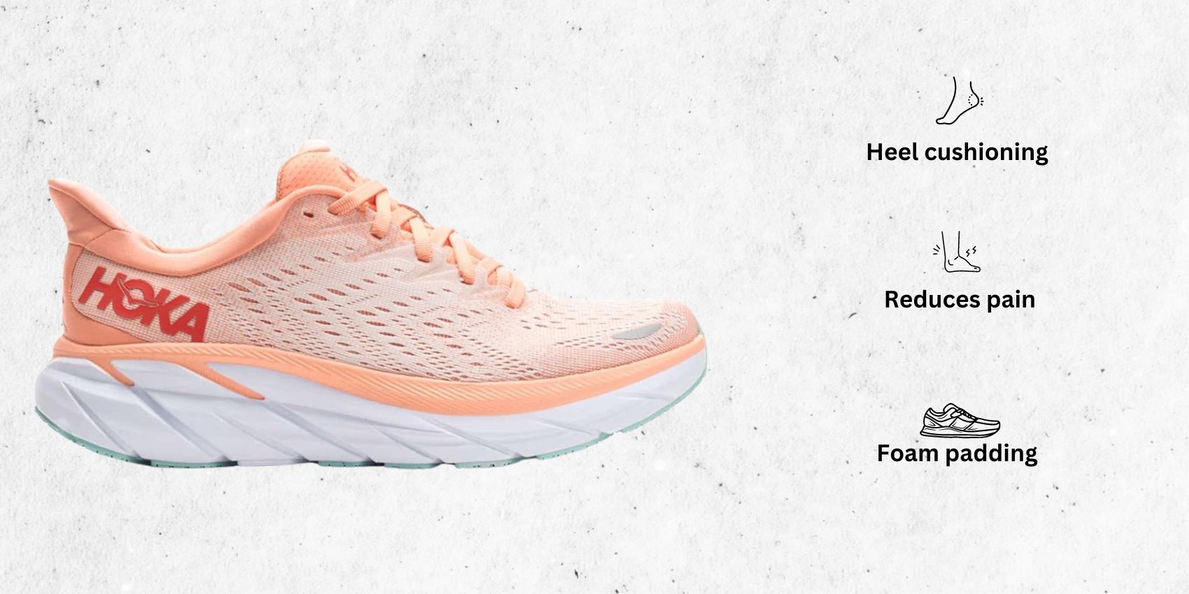 an image of HOKA ONE ONE Women's Low Neck running shoes for narrow feet alongside its main features