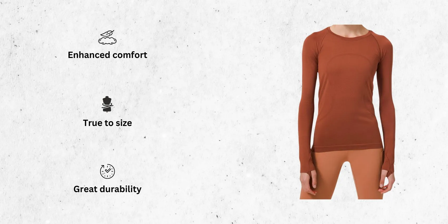 an image of Lululemon Swiftly Tech Long Sleeve Crew running shirt for heavy sweaters alongside its main features