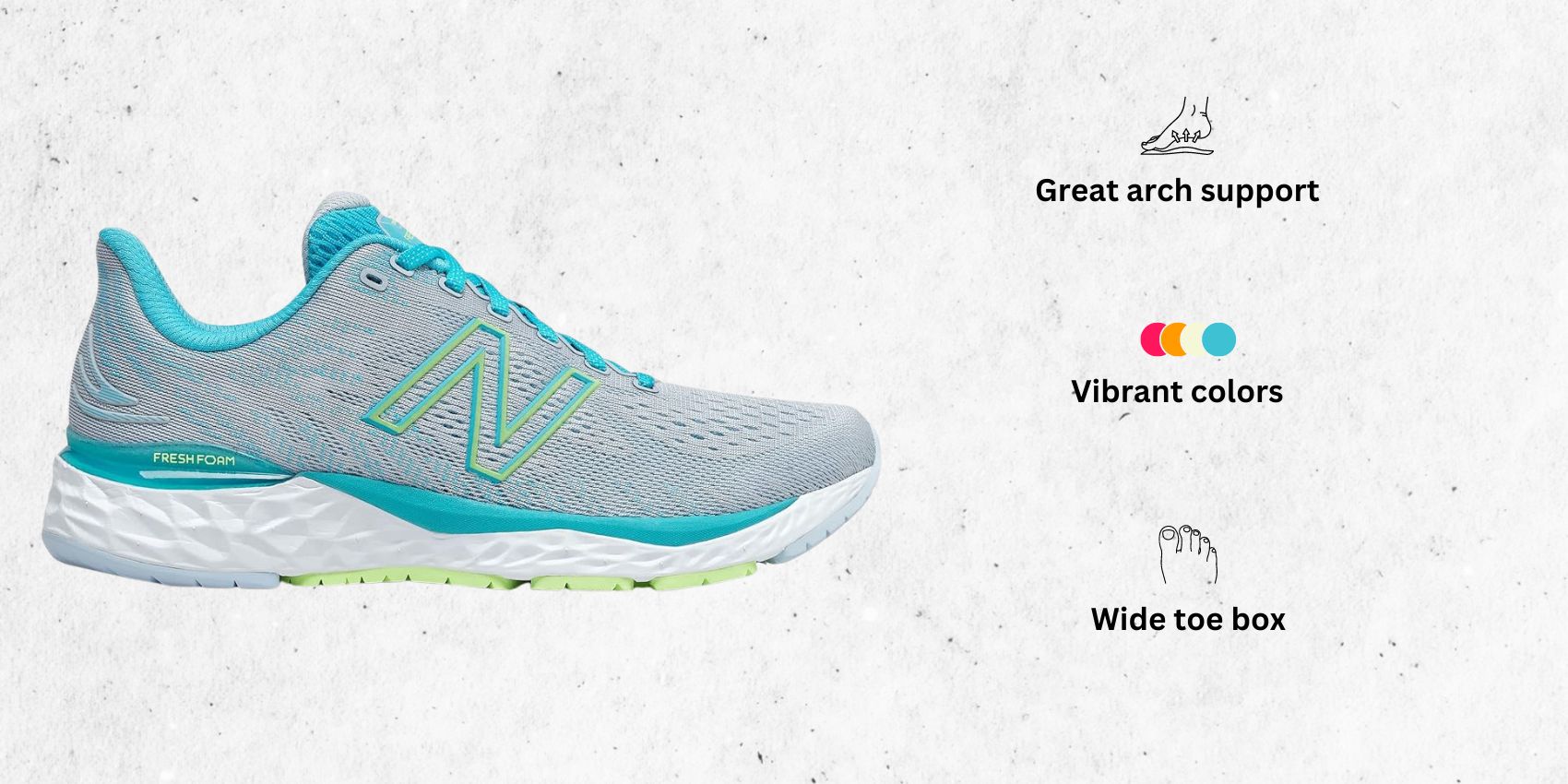 an image of New Balance Women's Fresh Foam 880v11 Sneaker for narrow feet alongside its main features