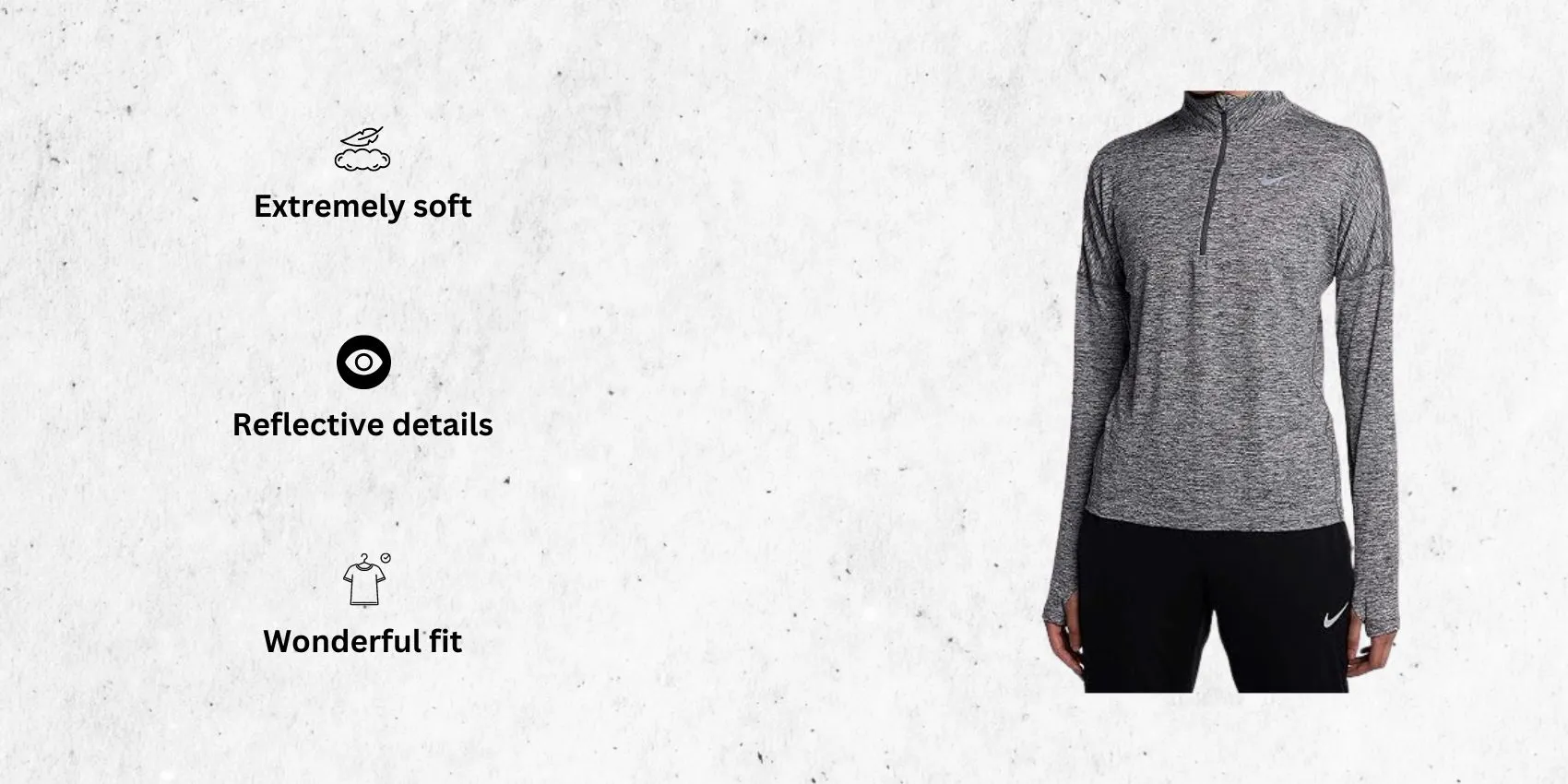 a image of NIKE Womens Dry Element 1/2 Zip Running shirt for heavy sweaters alongside its main features