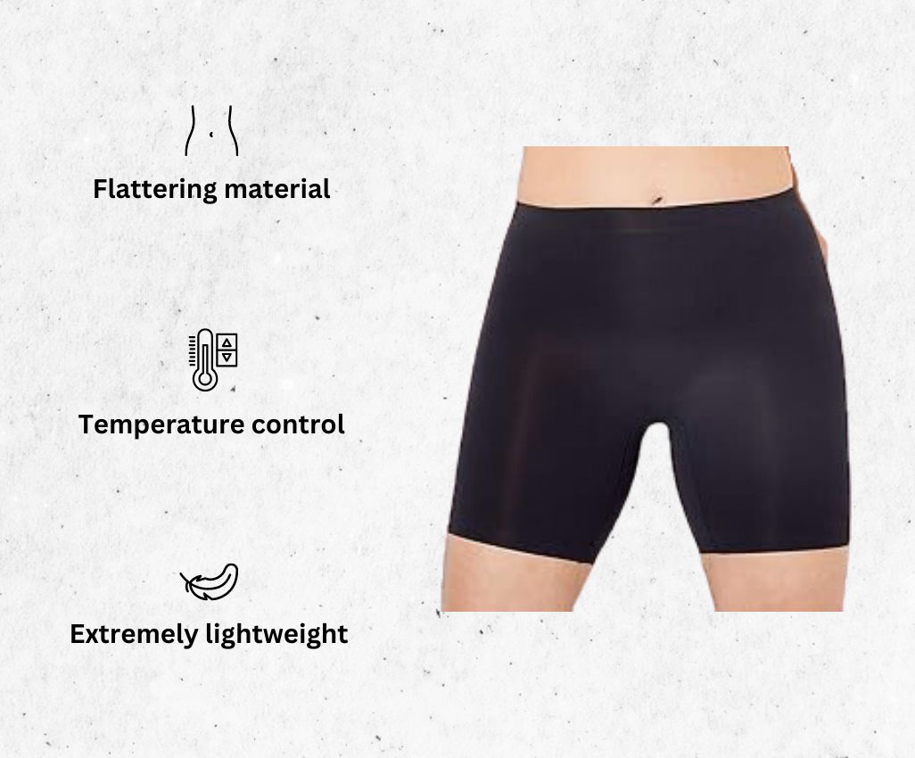 a product image of Jockey Women's Shapewear Skimmies Ultralight Smoothing Seamfree No-Chafe women's running underwear to prevent chafing alongside its main features