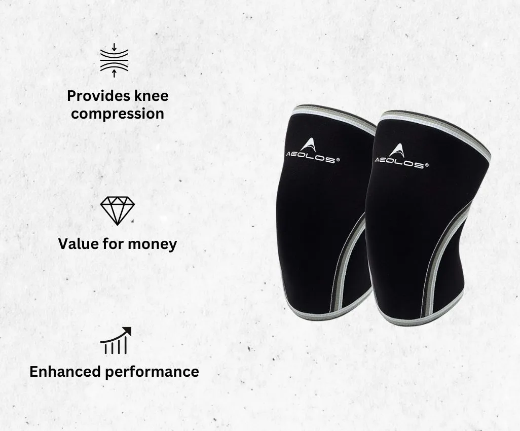 a product image of AEOLOS Knee Sleeves (1 Pair)，7mm Compression Knee Brace for runners alongside its main features