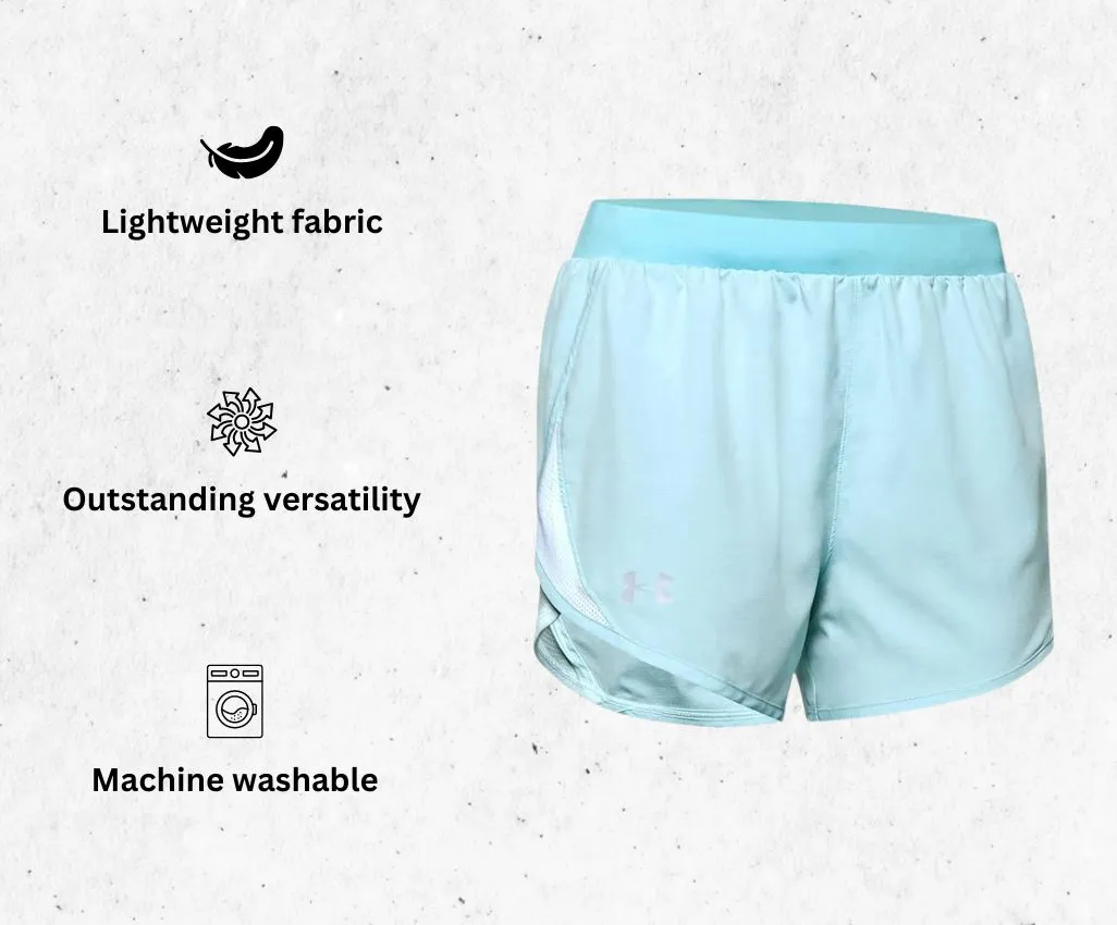 a product image of Under Armour Women's Fly by 2.0 women's Running Shorts with pockets alongside its main features