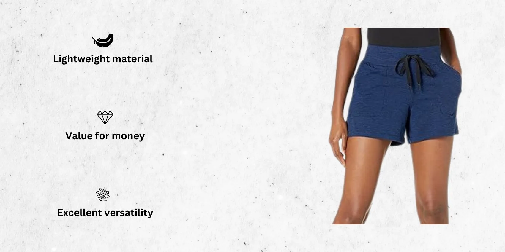 an image of Amazon Essentials Women's Brushed Tech Stretch women's running shorts with pockets alongside its main features