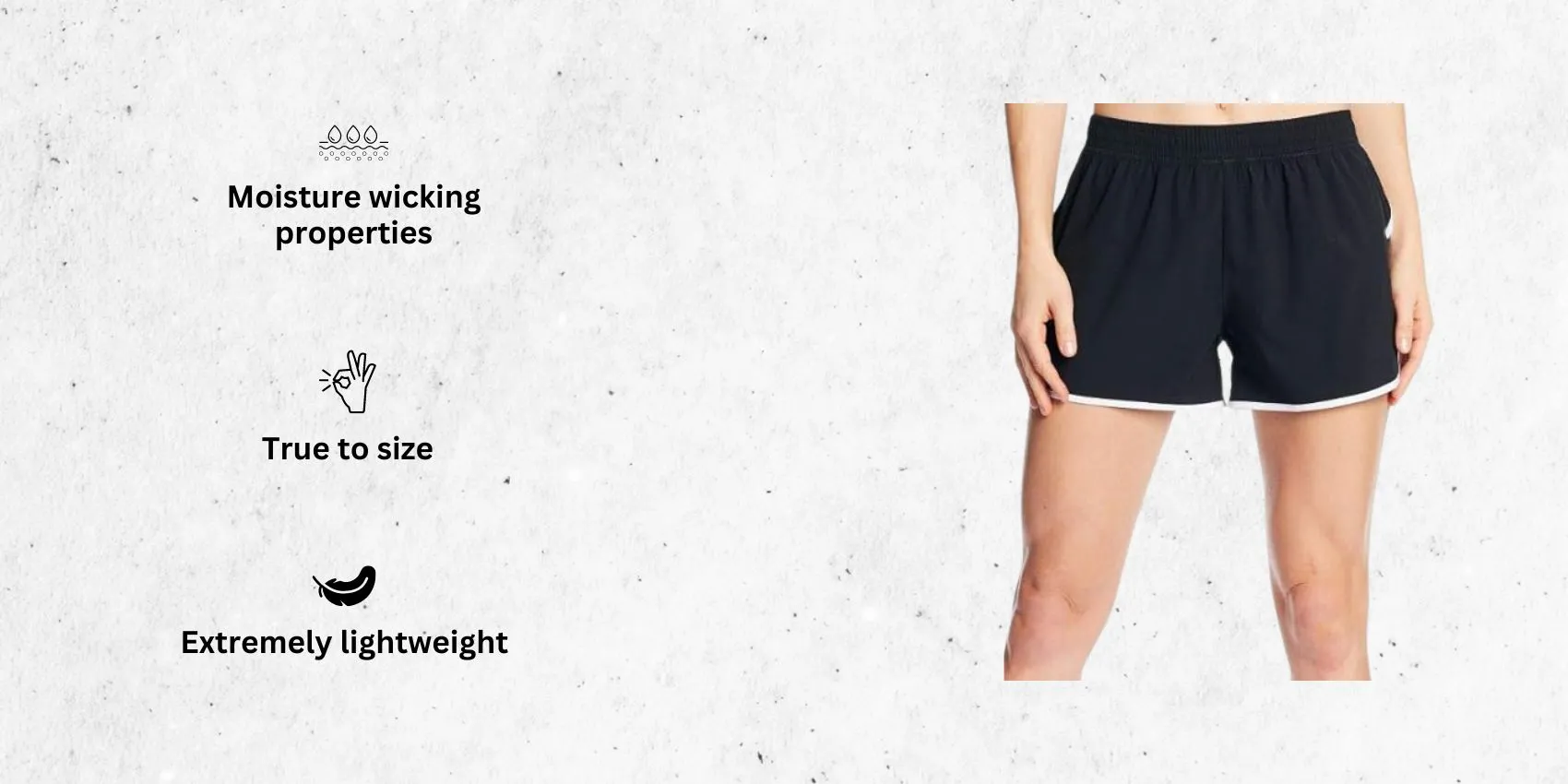 an image of C9 Champion Women's 3.5 Woven women's running shorts with pockets alongside its main features