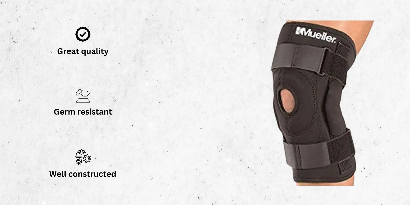 an image of Hinged Wraparound Knee Brace for runners alongside its main features