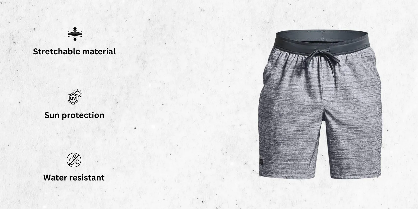 an image of Men's Shorebreak 2-in-1 men's running shorts alongside its main features