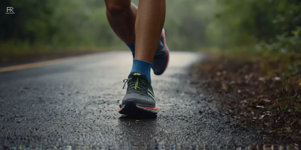 an image of a runner running while wearing cushioned running socks with running shoes