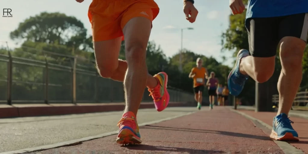 an image of two runners running in the field while wearing vibrant colored gear and running shoes for hip pain