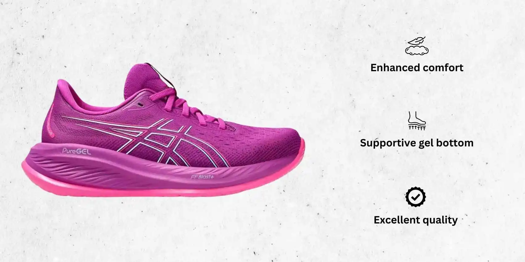 an image of ASICS Women's Gel-Cumulus 26 Running Shoe best 8mm drop running shoes alongside its main features